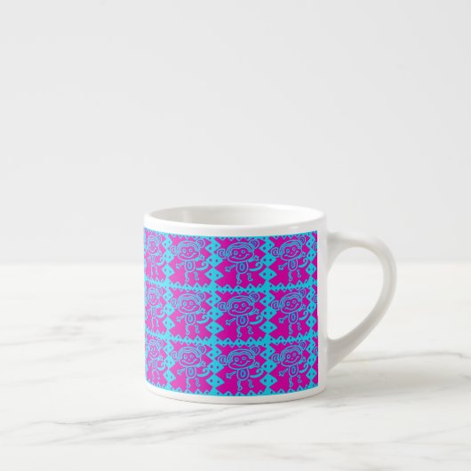 Cute Monkey Magenta Blauwgroen Animal Pattern Kind Espresso Kop (Rechts)