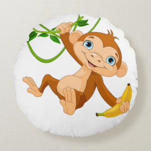 Cute Monkey met Banana Rond Kussen
