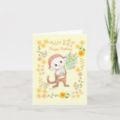 Cute Monkey met bloemen Schattig Happy Birthday Kaart (Voorkant)