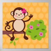 Cute Monkey Nursery Kinder Wall Art Prints Girls (Voorkant)