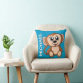 Cute Monkey Oerwoud Blue Cartoon Rainforest Name Kussen (Stoel)