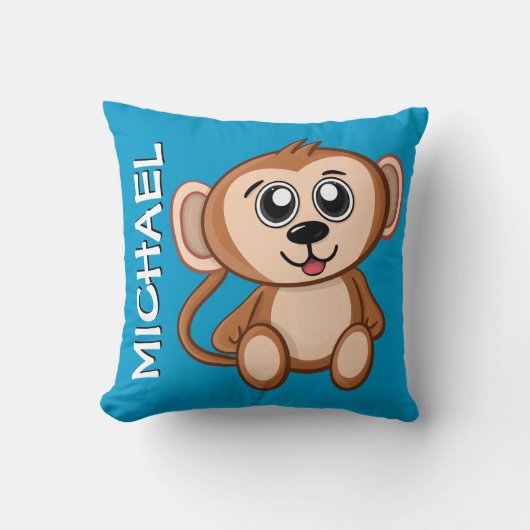 Cute Monkey Oerwoud Blue Cartoon Rainforest Name Kussen (Voorkant)