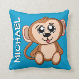 Cute Monkey Oerwoud Blue Cartoon Rainforest Name Kussen