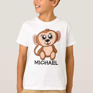 Cute Monkey Oerwoud Cartoon Zoo Safari Naam T-shirt