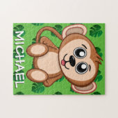 Cute Monkey Oerwoud Green Name Cartoon Rainforest Legpuzzel (Horizontaal)