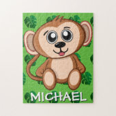 Cute Monkey Oerwoud Green Name Cartoon Rainforest Legpuzzel (Verticaal)