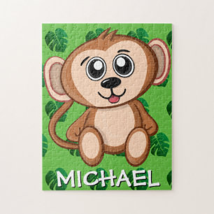 Cute Monkey Oerwoud Green Name Cartoon Rainforest Legpuzzel