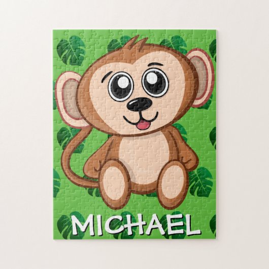 Cute Monkey Oerwoud Green Name Cartoon Rainforest Legpuzzel (Verticaal)