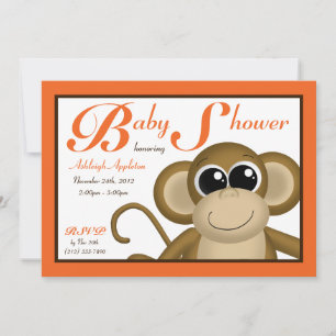 Cute Monkey Oranje Baby Shower-uitnodigingen Kaart