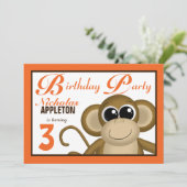 Cute Monkey Oranje Birthday Party Invitations Kaart (Staand voorkant)