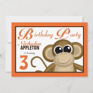 Cute Monkey Oranje Birthday Party Invitations Kaart