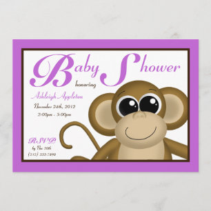 Cute Monkey Paarse Baby Shower-uitnodigingen Kaart