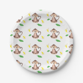 Cute Monkey Pattern Oerwoud Tropical Leaves Banana Papieren Bordje