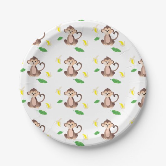 Cute Monkey Pattern Oerwoud Tropical Leaves Banana Papieren Bordje (Voorkant)
