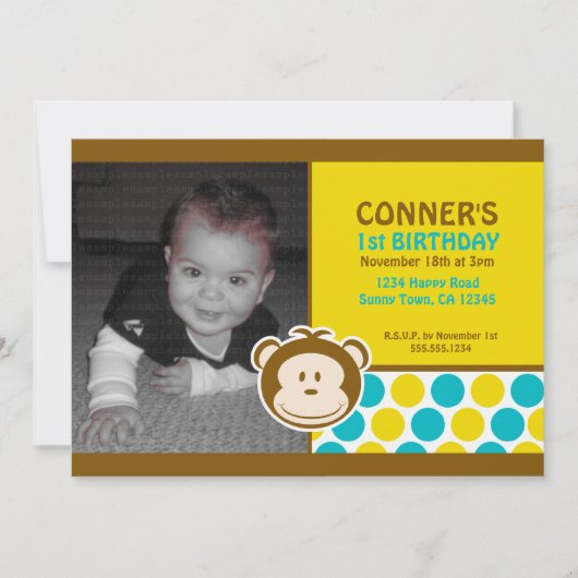 Cute Monkey Photo Invitation of Bedankt Card Kaart (Voorkant)