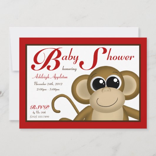 Cute Monkey Red Baby Shower-uitnodigingen Kaart (Voorkant)