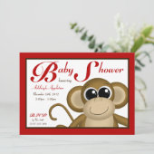 Cute Monkey Red Baby Shower-uitnodigingen Kaart (Staand voorkant)