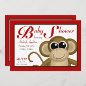 Cute Monkey Red Baby Shower-uitnodigingen Kaart (Voorkant / Achterkant)