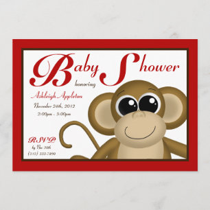 Cute Monkey Red Baby Shower-uitnodigingen Kaart