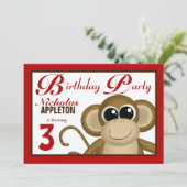 Cute Monkey Red Birthday Party Kaart (Staand voorkant)