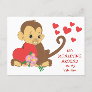 Cute Monkey Red Hearts Valentijn Briefkaart