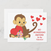 Cute Monkey Red Hearts Valentijn Briefkaart (Voorkant / Achterkant)