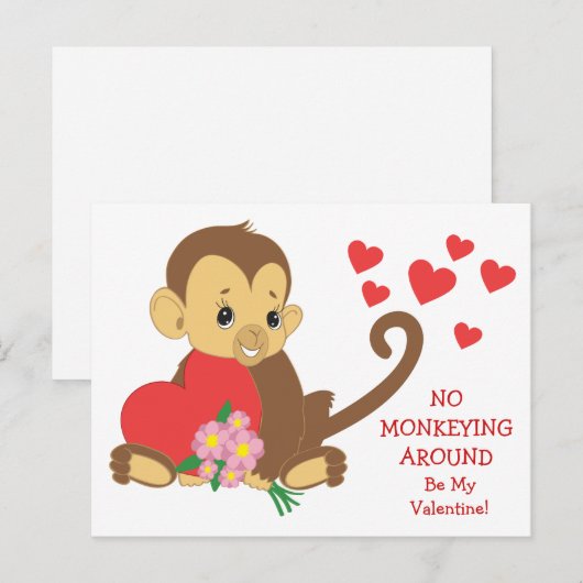 Cute Monkey Red Hearts Valentijn Briefkaart (Voorkant / Achterkant)
