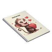 Cute Monkey Rode Harten Spiraal Notebook Notitieboek (Rechterzijde)