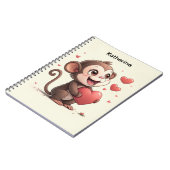 Cute Monkey Rode Harten Spiraal Notebook Notitieboek (Linkerzijde)