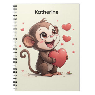 Cute Monkey Rode Harten Spiraal Notebook Notitieboek