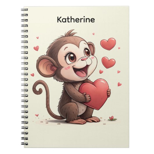 Cute Monkey Rode Harten Spiraal Notebook Notitieboek (Voorkant)