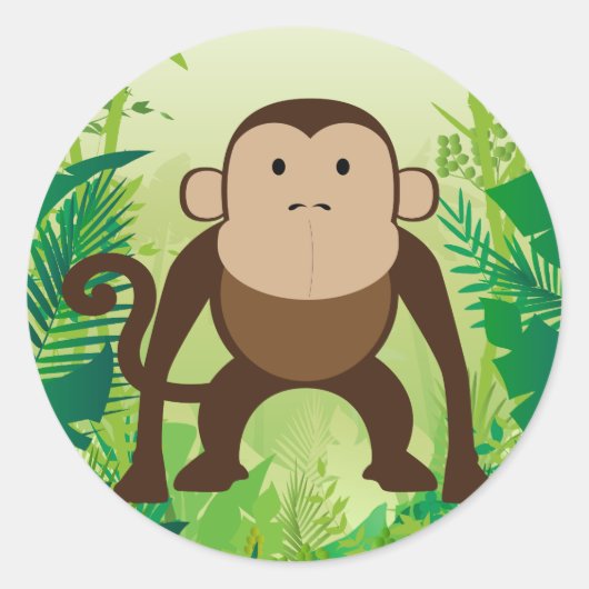 Cute Monkey Ronde Sticker (Voorkant)