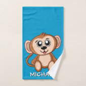 Cute Monkey Safari Cartoon Oerwoud Name Blue Bad Handdoek (Handdoek)