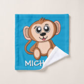 Cute Monkey Safari Cartoon Oerwoud Name Blue Bad Handdoek (Wasdoekje)