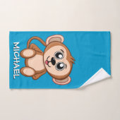 Cute Monkey Safari Cartoon Oerwoud Name Blue Bad Handdoek (Handdoek)