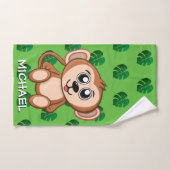 Cute Monkey Safari Green Cartoon Oerwoud Name Bad Handdoek (Handdoek)
