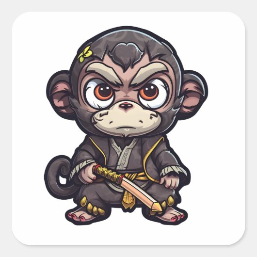 Cute Monkey Samurai Eye Catching Schattig Monkey Vierkante Sticker (Voorkant)
