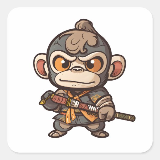 Cute Monkey Samurai Eye Catching Schattig Monkey Vierkante Sticker (Voorkant)