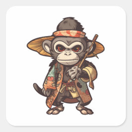 Cute Monkey Samurai Eye Catching Schattig Monkey Vierkante Sticker