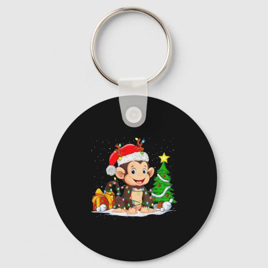 Cute Monkey Santa Christmas Tree Lights Xmas Pajam Sleutelhanger (Voorkant)