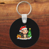 Cute Monkey Santa Christmas Tree Lights Xmas Pajam Sleutelhanger (Voorkant)