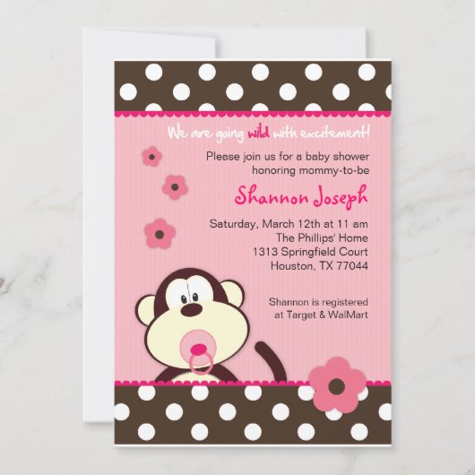 Cute Monkey Stippen Baby shower Invitation Kaart (Voorkant)