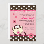 Cute Monkey Stippen Baby shower Invitation Kaart (Voorkant / Achterkant)