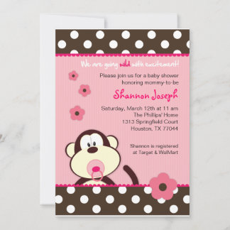 Cute Monkey Stippen Baby shower Invitation Kaart