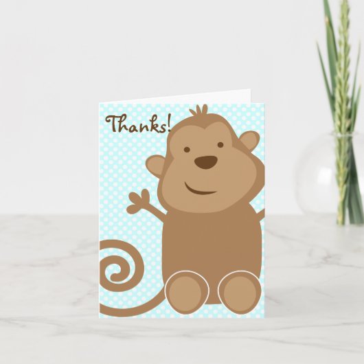 Cute Monkey Thank You Card - Teal Bedankkaart (Voorkant)