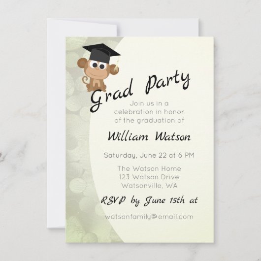 Cute Monkey Thmed Graduation Party Invitation Kaart (Voorkant)