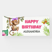 Cute Monkey Tropical Oerwoud Child's Happy Birthda Spandoek (Horizontaal)