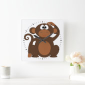 Cute Monkey Vierkante Klok (Huis)