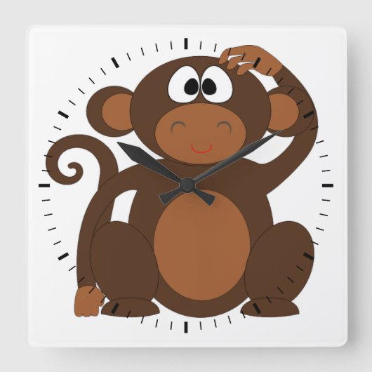 Cute Monkey Vierkante Klok (Voorkant)