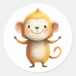 Cute Monkey Watercolor Illustration Minimalist  Ronde Sticker